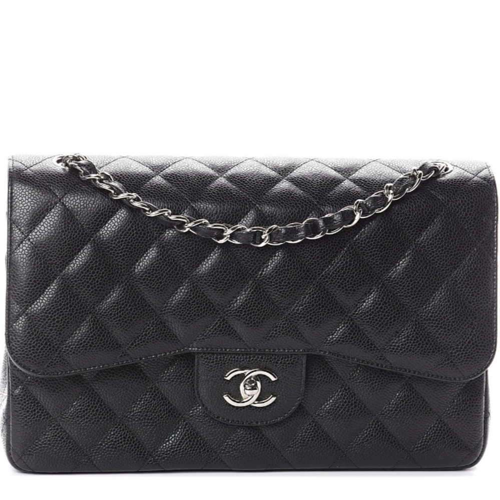 Chanel Caviar Maxi Double Flap Antique Silver HW